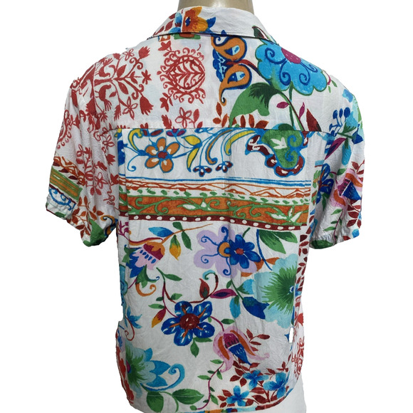 Jams World Button Down Shirt Top Blouse Short Sleeve W624 Henna Garden Multi S - Picture 2 of 5